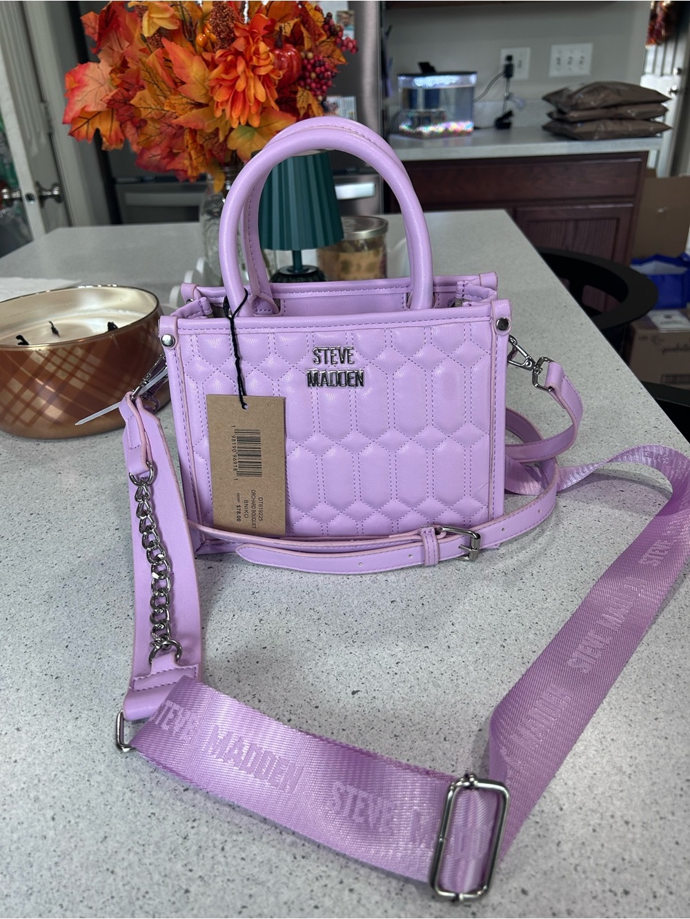 Steve Madden Lavender Quilted Mini Satchel with Adjustable Strap
